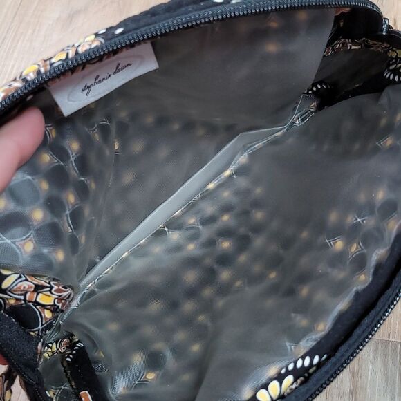🔺️Stephanie Dawn Black & Yellow Quilted Floral Mandala Print Lined Pouch - Picture 12 of 12